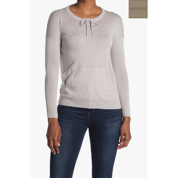 Amicale Cashmere Sweaters - AMICALE NWT DROP SHOULDER CREW NECK COTTON/VISCOSE/CASHMERE GREY SWEATER. SIZE S